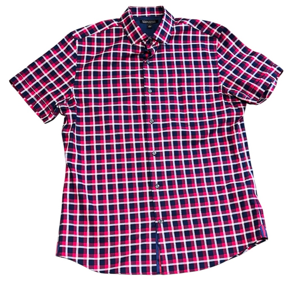 Banana Republic Non-Iron Tailored Slim Fit Red, White, Blue Button Down | Size L